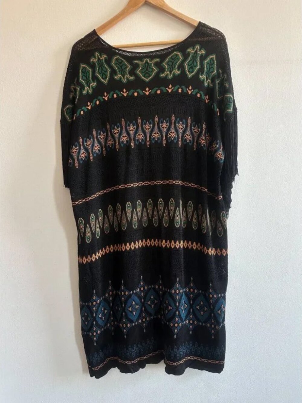 Rachel Zoe Elias Black Knit Fringe Boho Dress